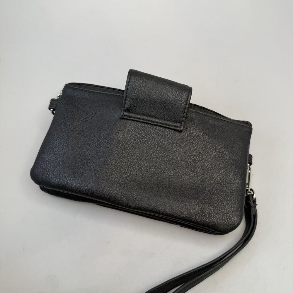 Nicole Miller Black Crossbody Wristlet Bag 3 Zip Sections Adjustable Strap EUC - Picture 7 of 15